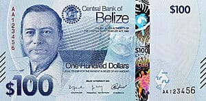 Belize’s redesigned $100 note featuring George Price, introduced in 2025.