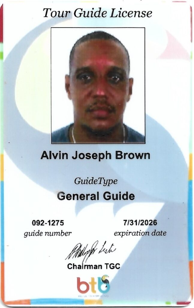 Alvin J. Brown official licensed Belize tour guide ID card