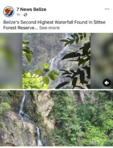 7 News Belize Facebook report announcing discovery of Challenger Falls in Sittee Forest Reserve, Belize