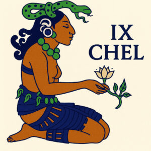Ix Chel Maya moon goddess holding a flower illustration